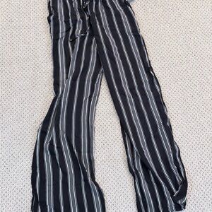 Joe Benbasset Black and White Striped Wide-Leg Pants